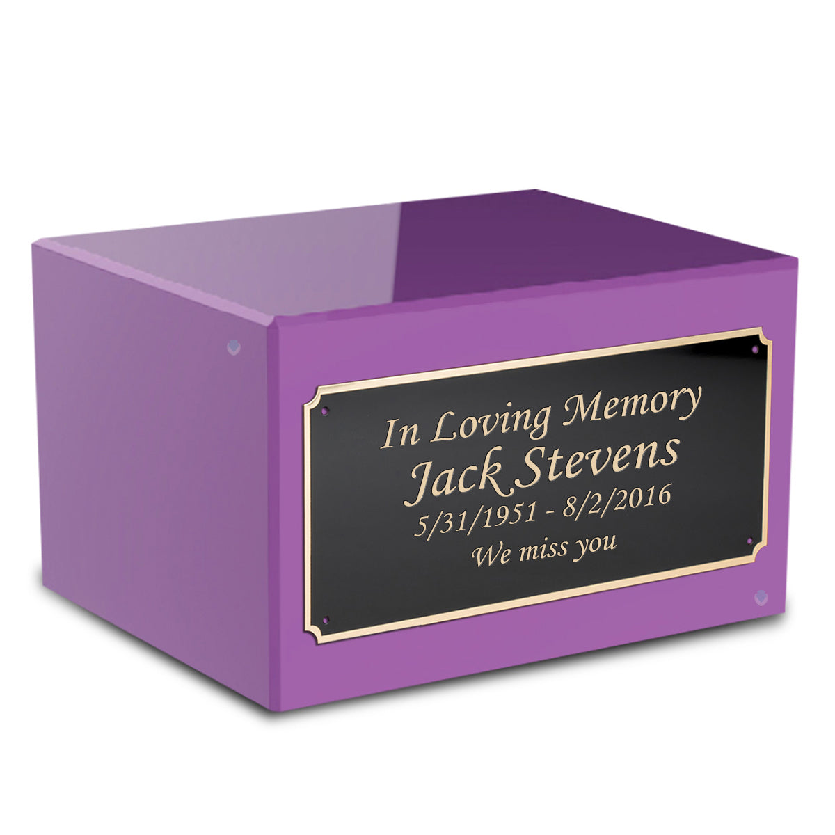 Custom Engraved Heritage Purple Adult Cremation Urn Memorial Box for Ashes