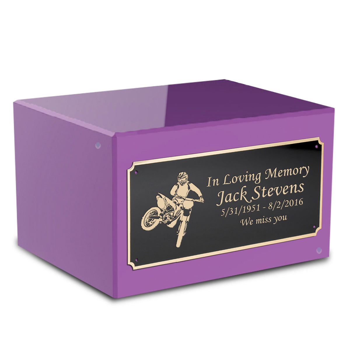 Custom Engraved Heritage Purple Adult Cremation Urn Memorial Box for Ashes