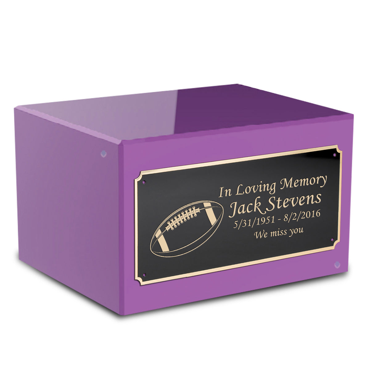 Custom Engraved Heritage Purple Adult Cremation Urn Memorial Box for Ashes