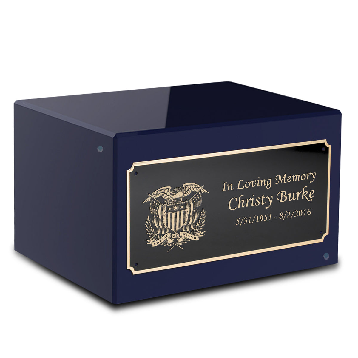 Custom Engraved Heritage Navy Adult Cremation Urn Memorial Box for Ashes