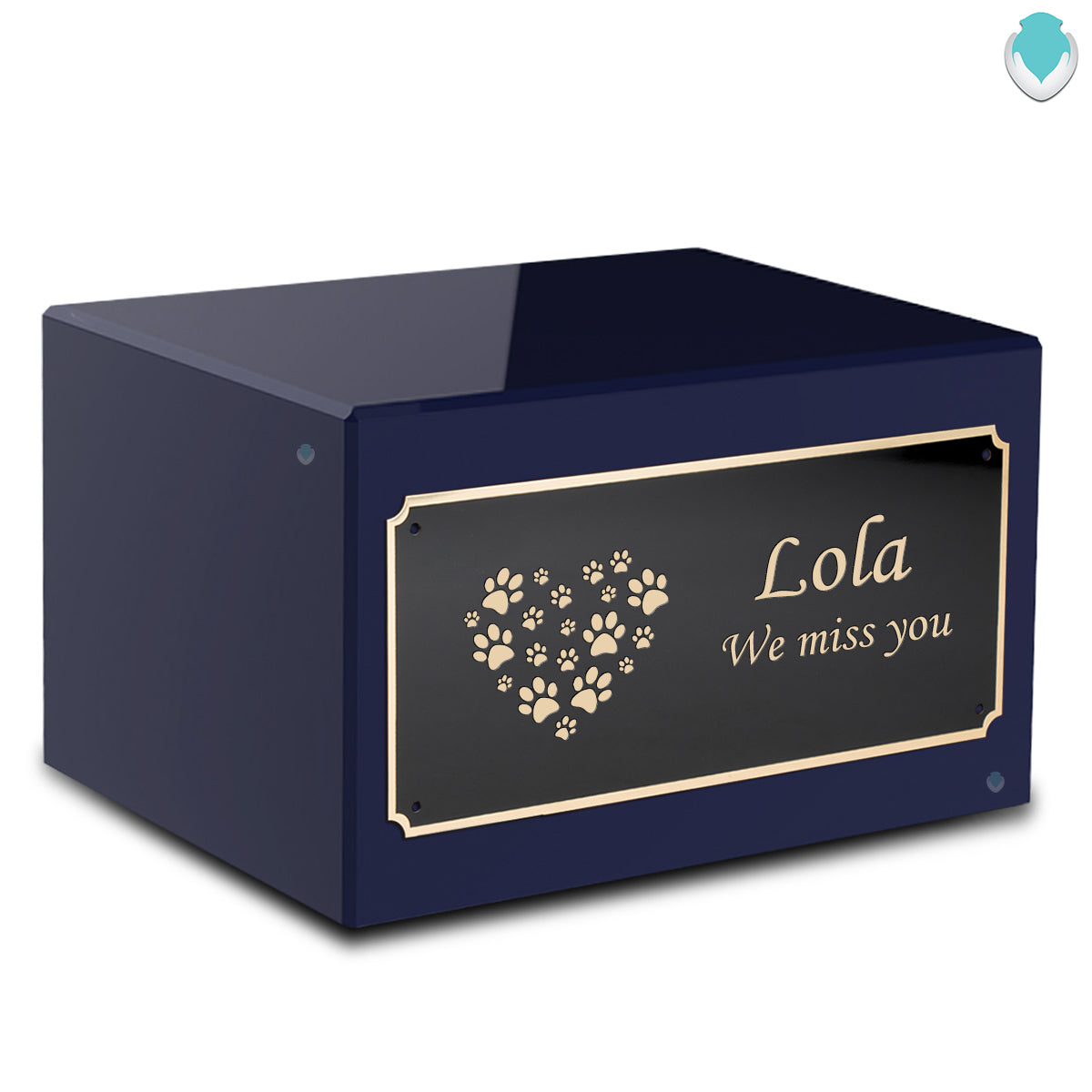 Heritage Navy Heart Paws Large Pet Cremation Box Urn