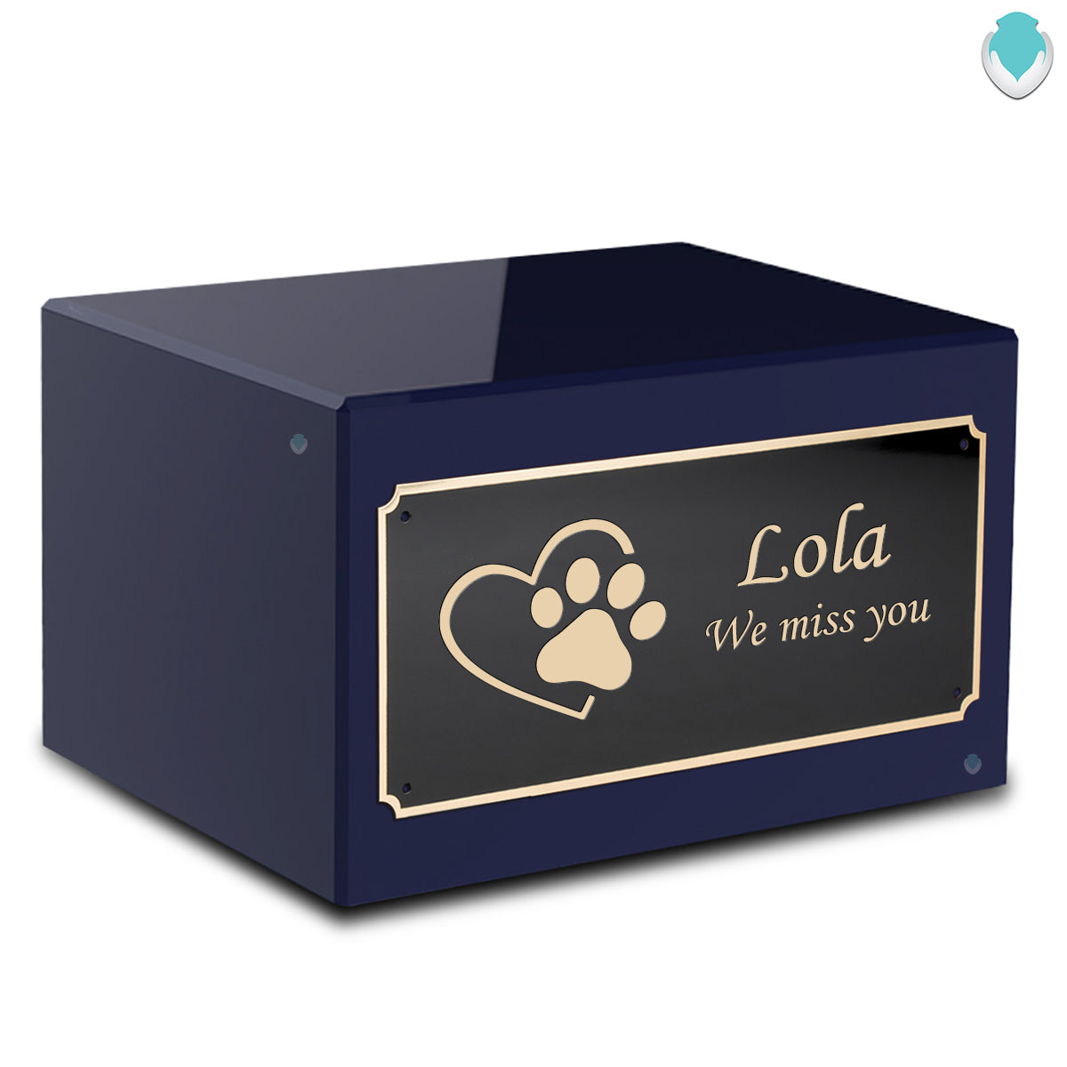 Heritage Navy Single Paw Heart Large Pet Cremation Box Urn
