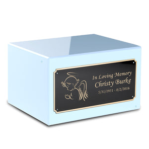 Custom Engraved Heritage Light Blue Adult Cremation Urn Memorial Box for Ashes