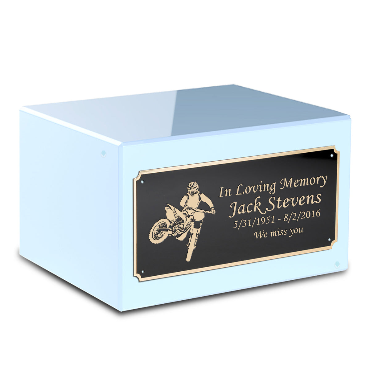 Custom Engraved Heritage Light Blue Adult Cremation Urn Memorial Box for Ashes