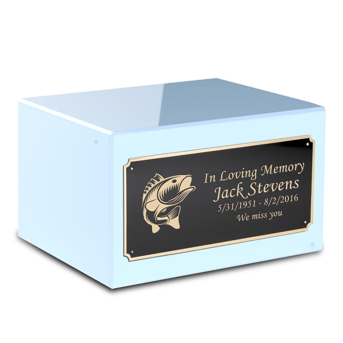 Custom Engraved Heritage Light Blue Adult Cremation Urn Memorial Box for Ashes
