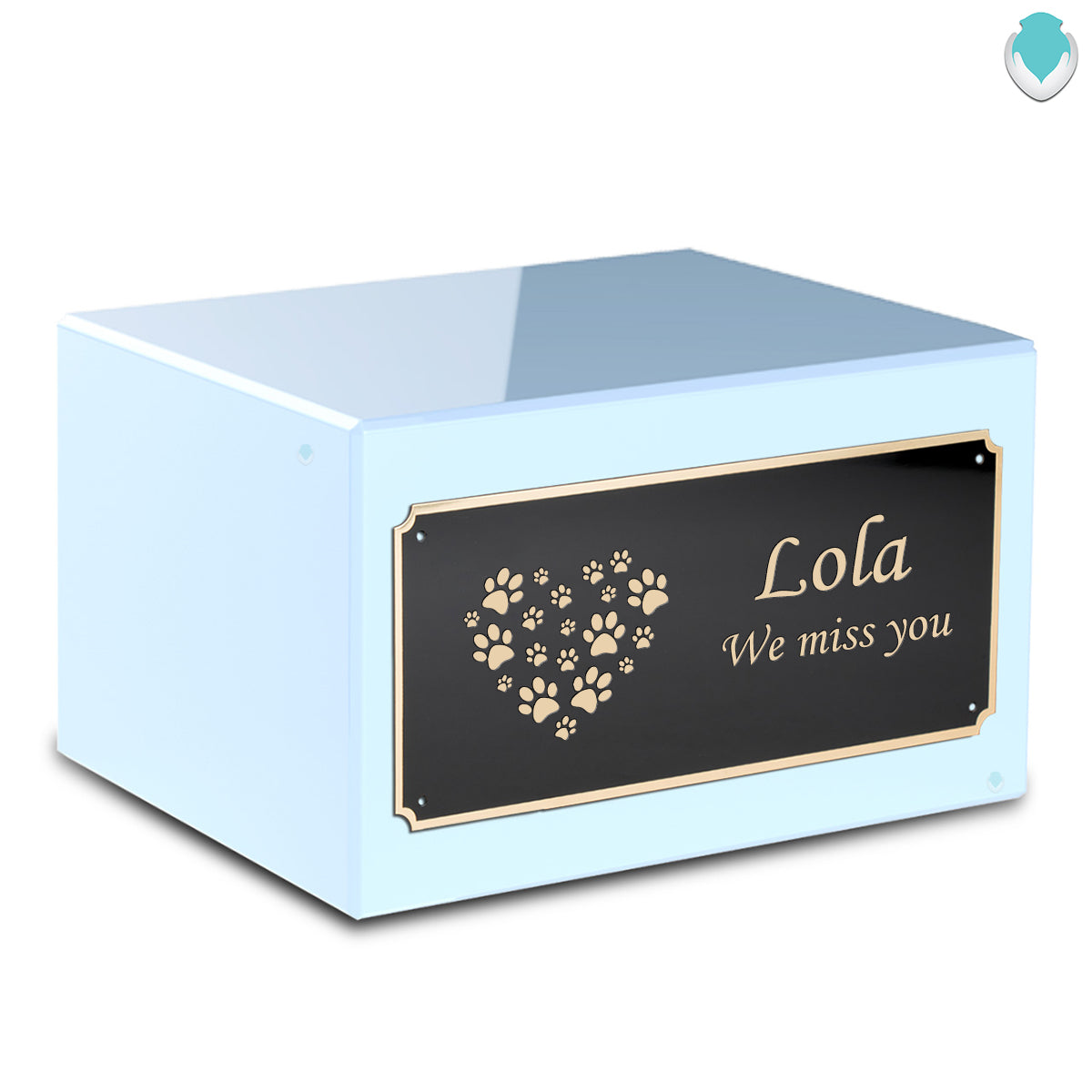 Heritage Light Blue Heart Paws Large Pet Cremation Box Urn