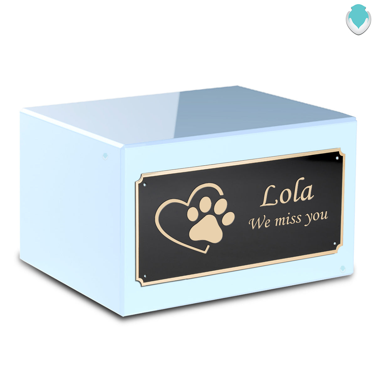 Heritage Light Blue Single Paw Heart Large Pet Cremation Box Urn