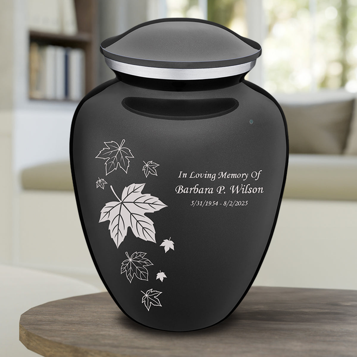 Adult Embrace Charcoal Falling leaves Cremation Urn