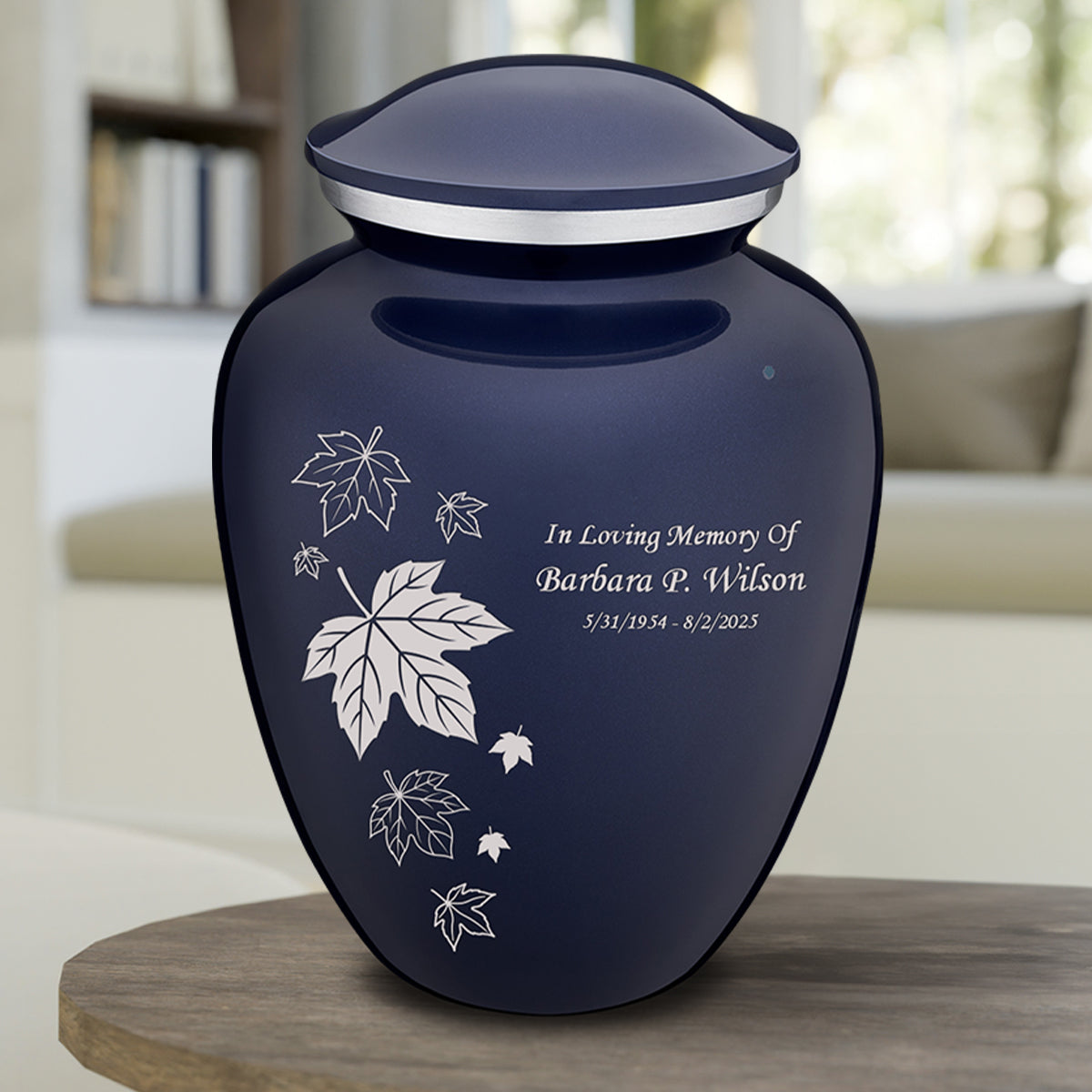 Adult Embrace Cobalt Blue Falling leaves Cremation Urn