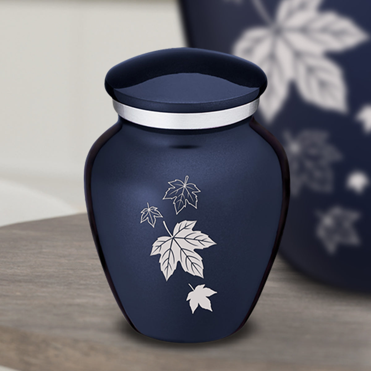 Keepsake Embrace Cobalt Blue Falling Leaves Cremation Urn