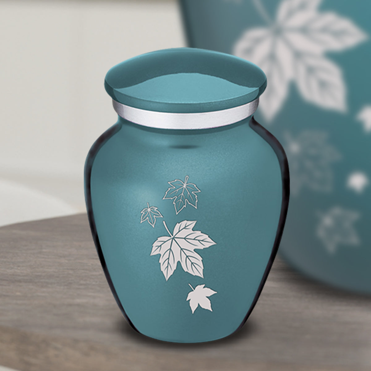 Keepsake Embrace Teal Falling Leaves Cremation Urn