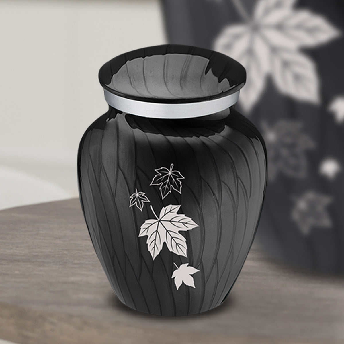 Keepsake Embrace Pearl Black Falling Leaves Cremation Urn