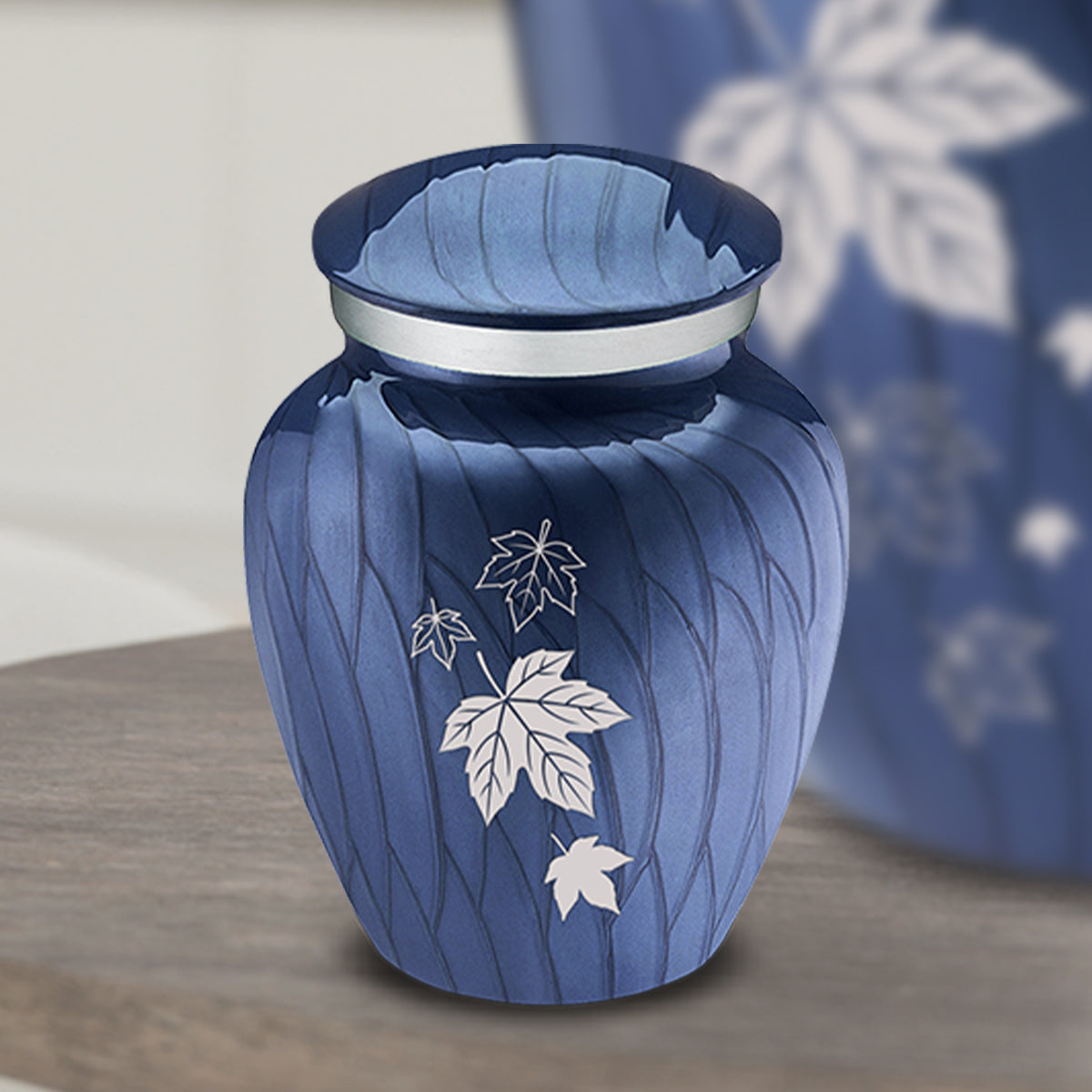 Keepsake Embrace Pearl Cobalt Blue Falling Leaves Cremation Urn