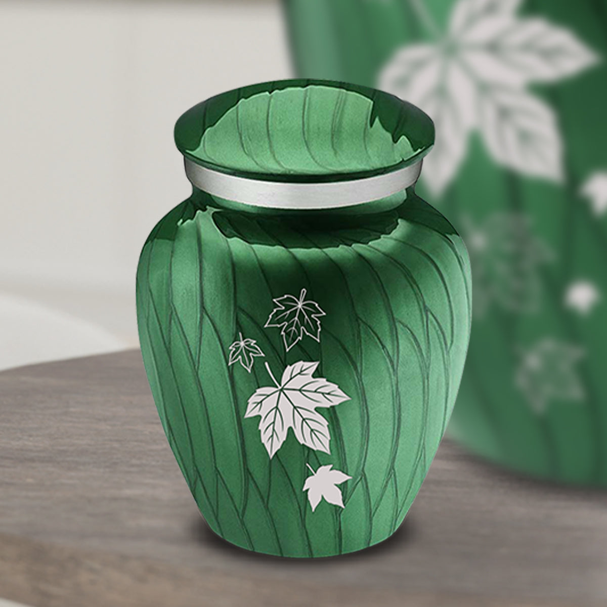 Keepsake Embrace Pearl Green Falling Leaves Cremation Urn