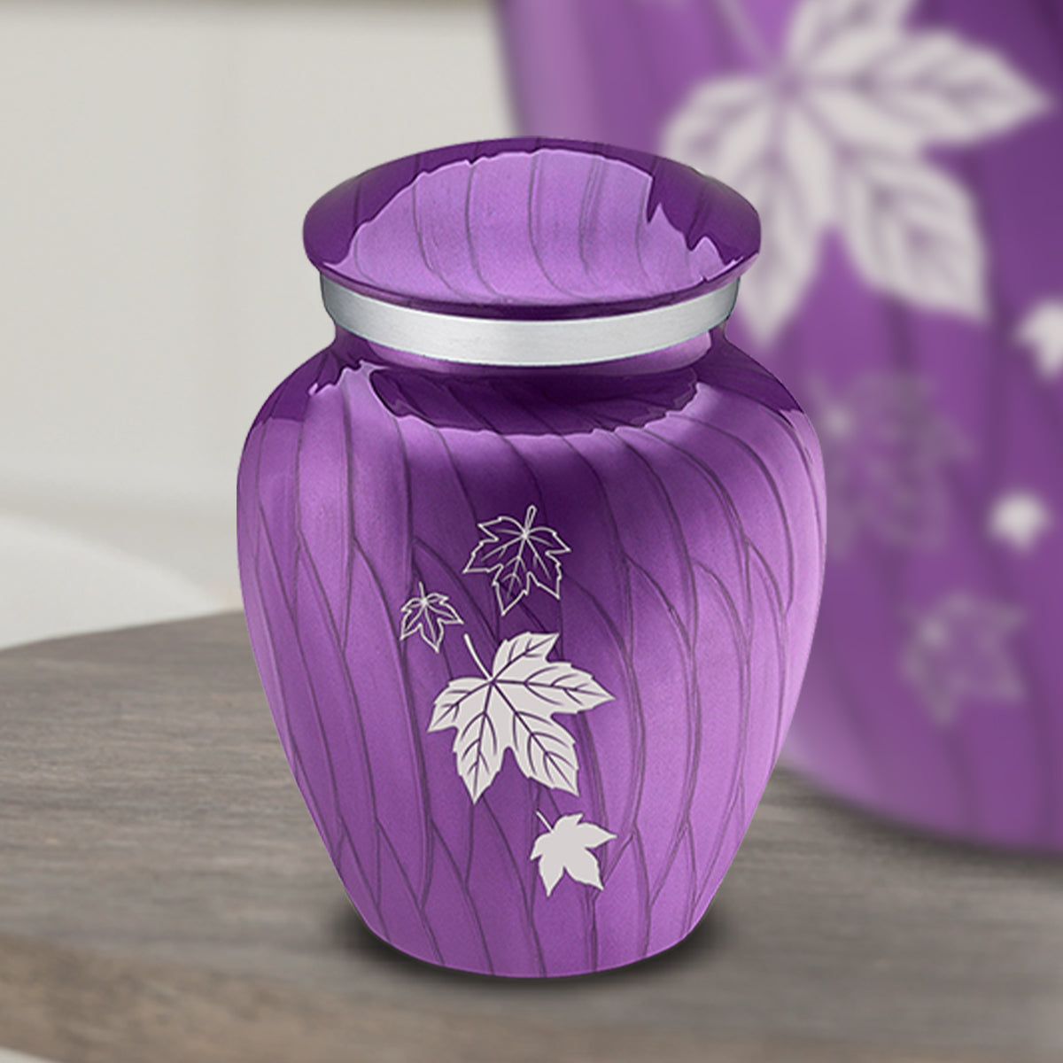 Keepsake Embrace Pearl Purple Falling Leaves Cremation Urn