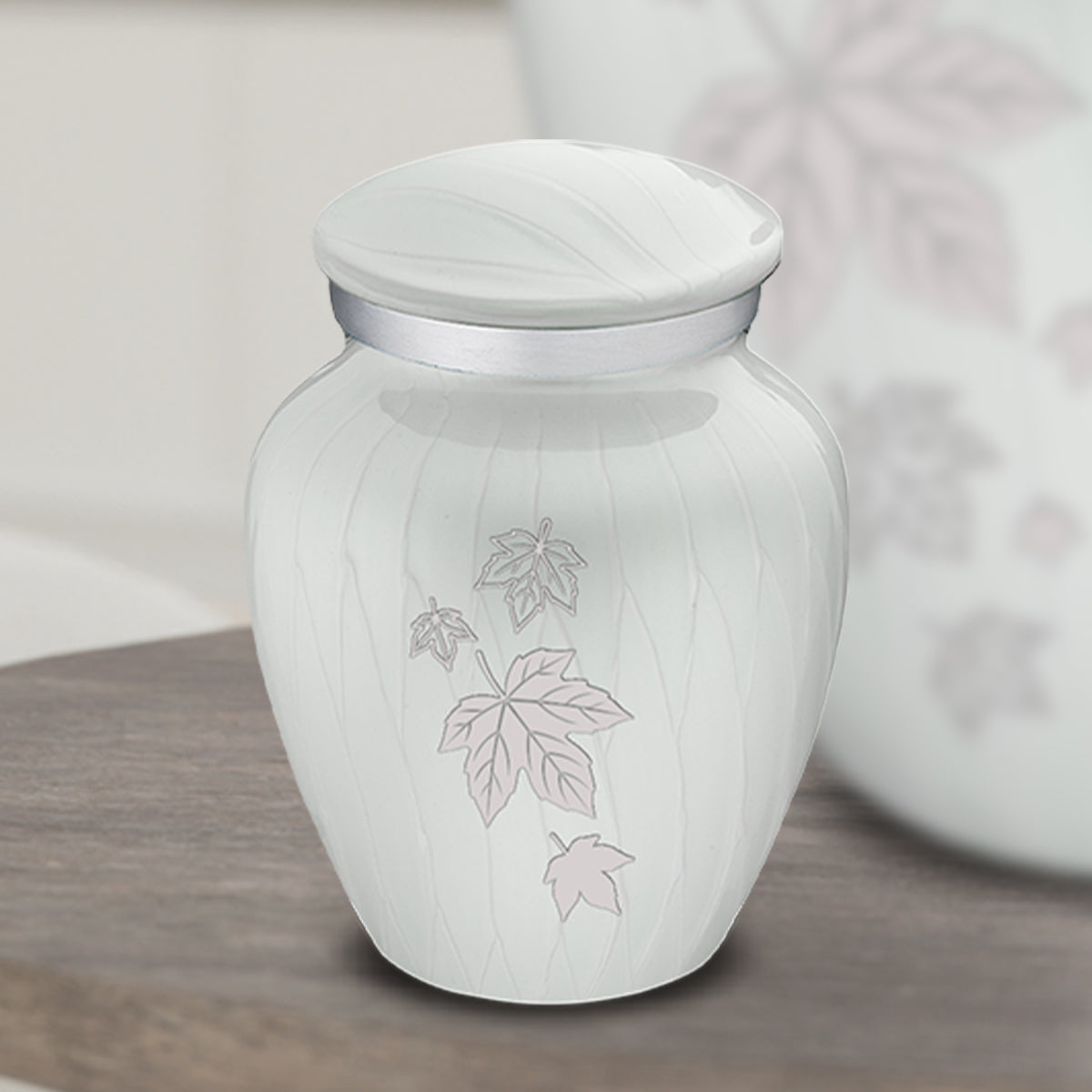 Keepsake Embrace Pearl White Falling Leaves Cremation Urn