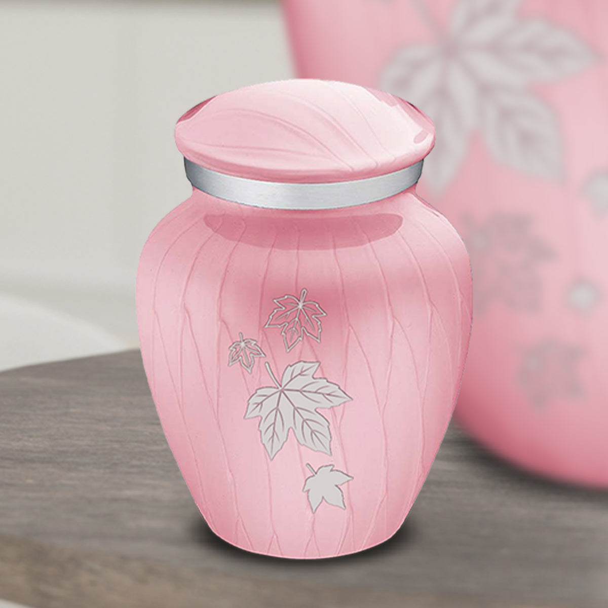Keepsake Embrace Pearl Light Pink Falling Leaves Cremation Urn