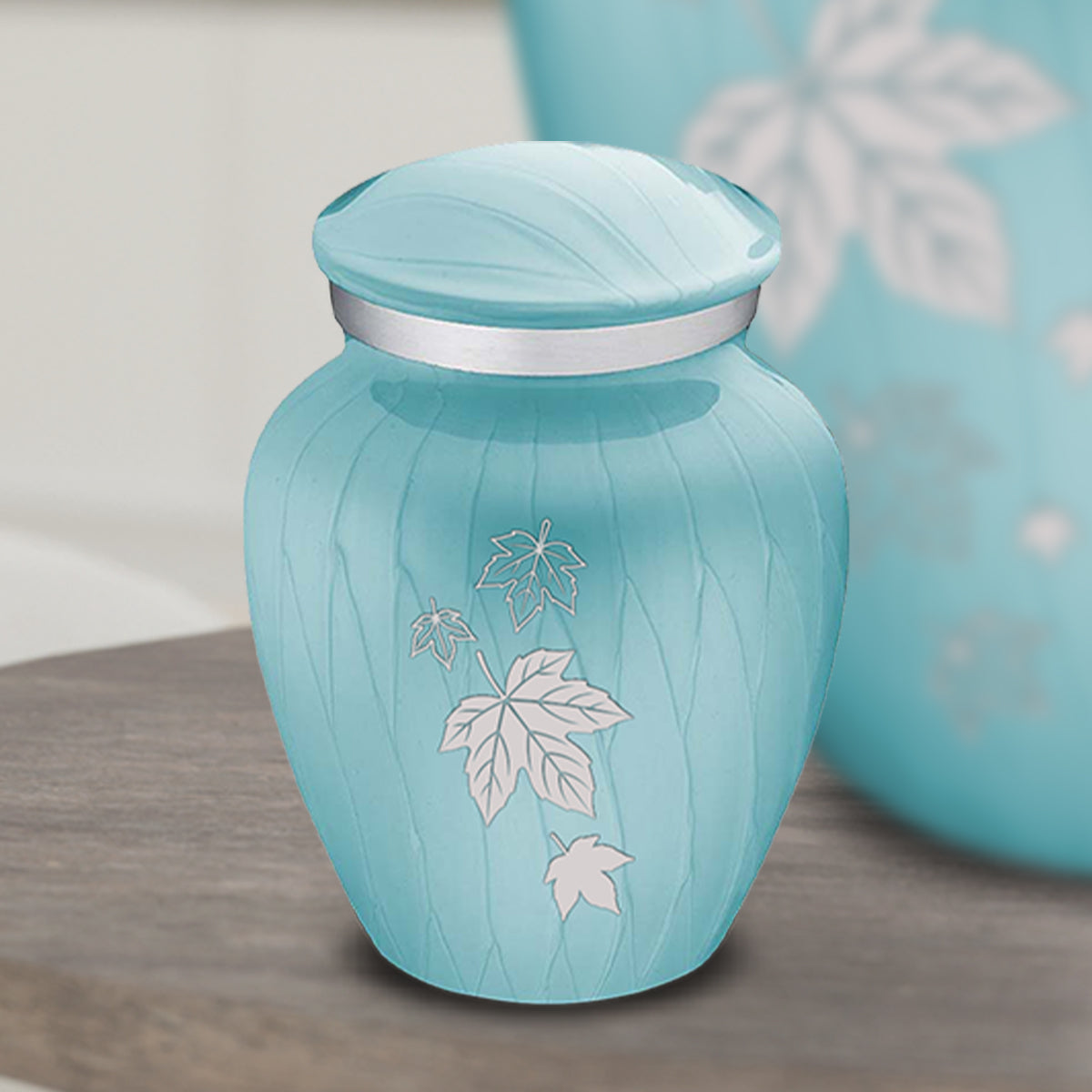 Keepsake Embrace Pearl Light Blue Falling Leaves Cremation Urn