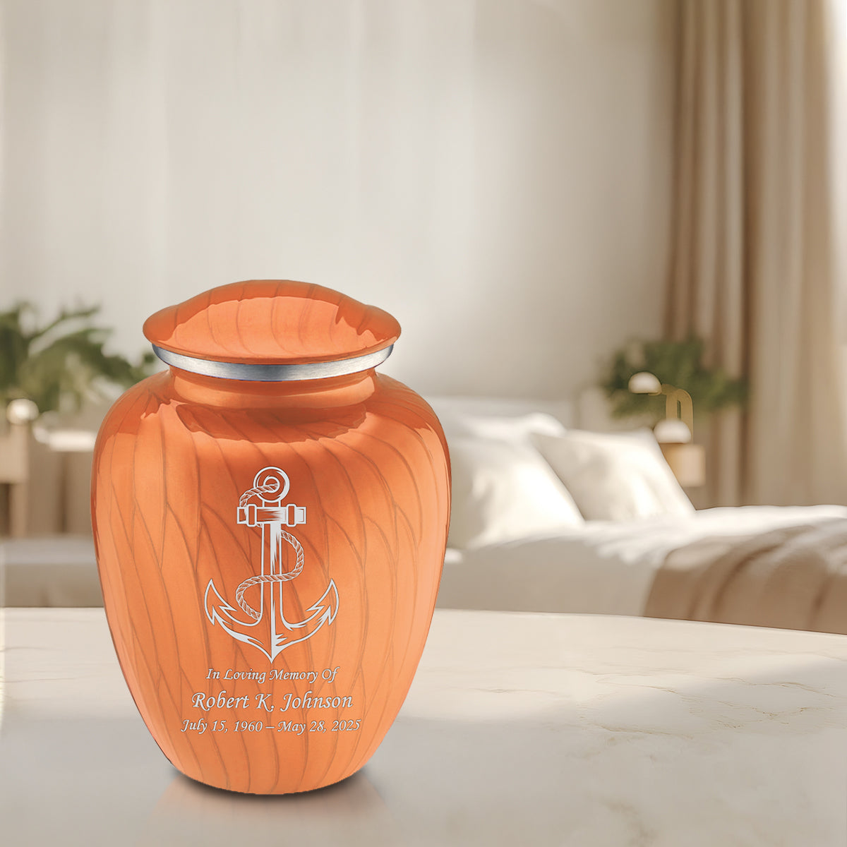 Adult Embrace Pearl Orange Anchor Cremation Urn
