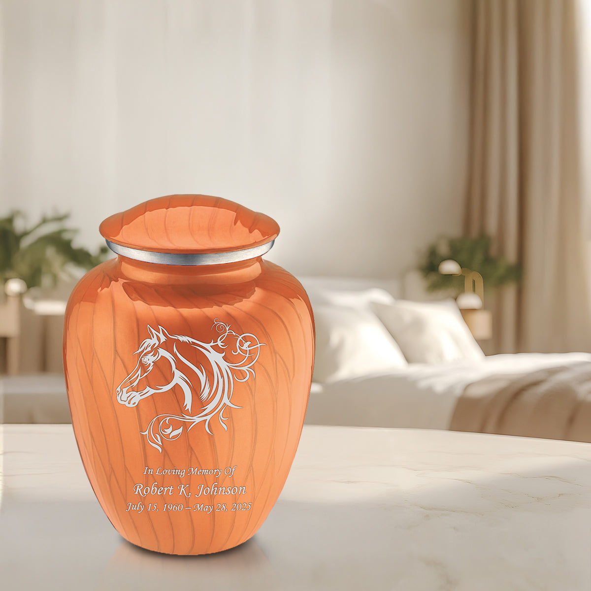 Adult Embrace Pearl Orange Horse Cremation Urn