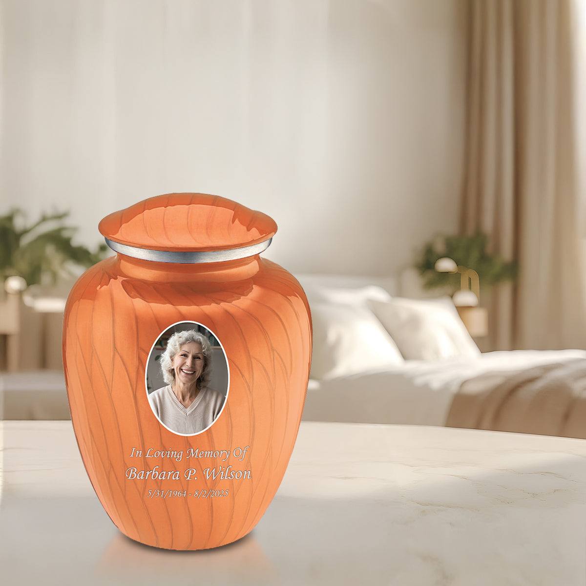 Adult Embrace Pearl Orange Portrait Cremation Urn