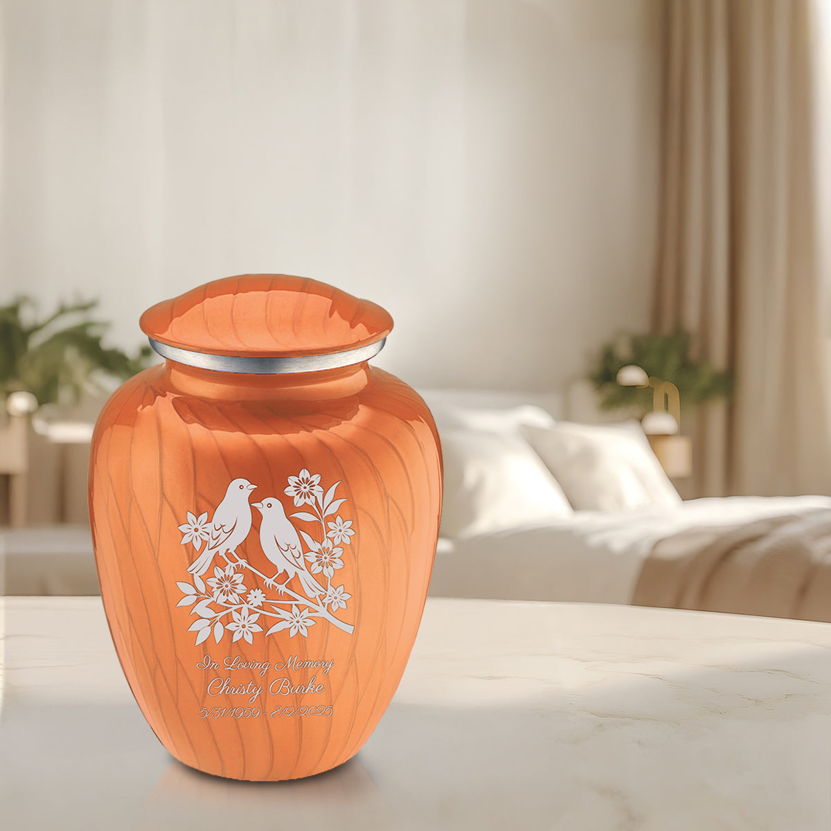 Adult Embrace Pearl Orange Songbirds Cremation Urn