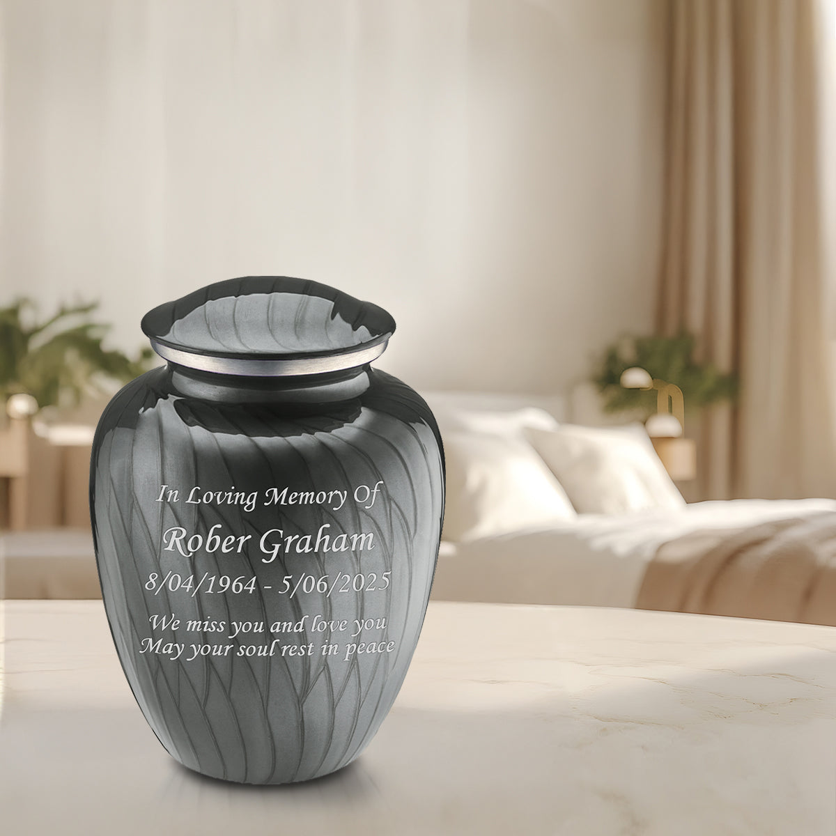 Adult Embrace Pearl Silver Custom Engraved Cremation Urn