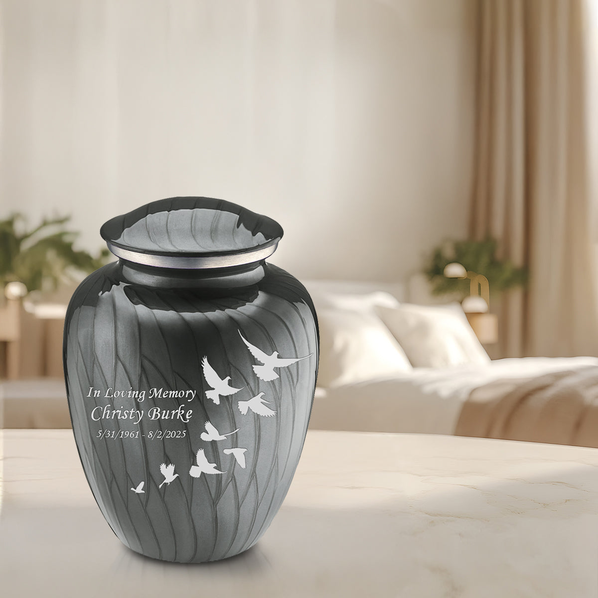 Adult Embrace Pearl Silver Doves Cremation Urn