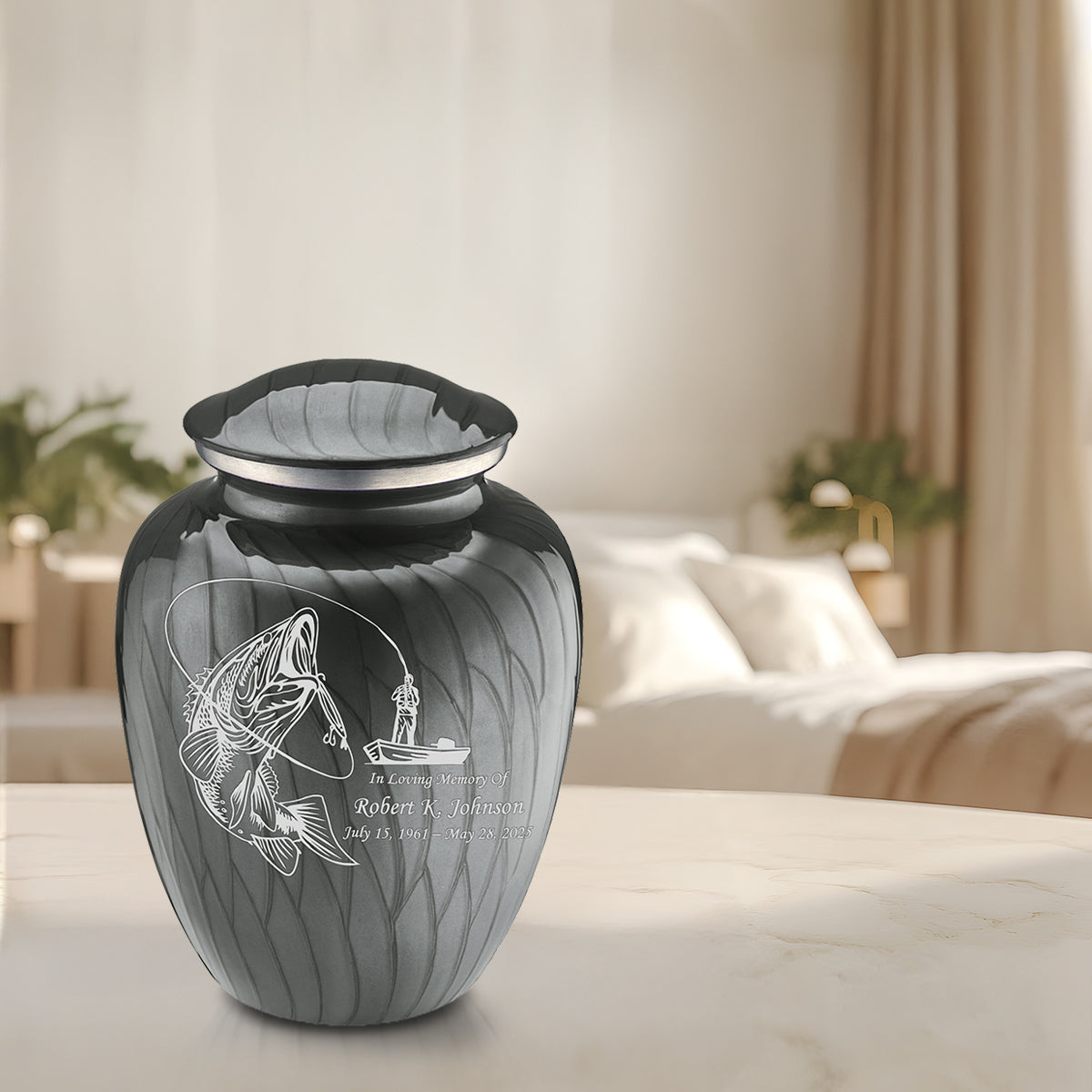 Adult Embrace Pearl Silver Fishing Cremation Urn