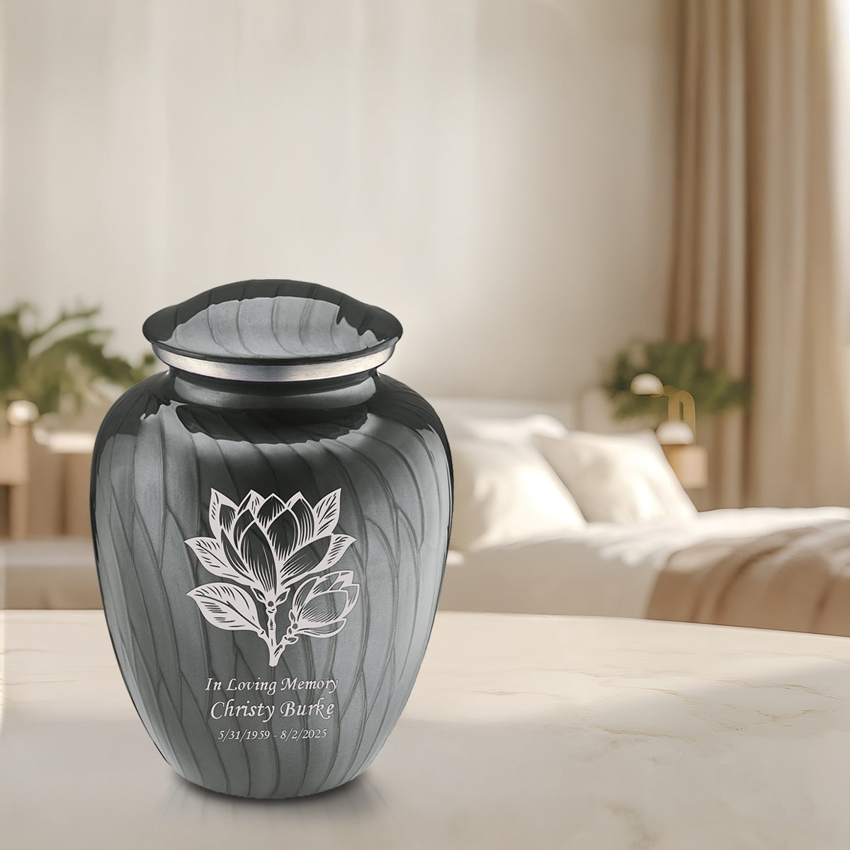 Adult Embrace Pearl Silver Magnolia Flower Cremation Urn