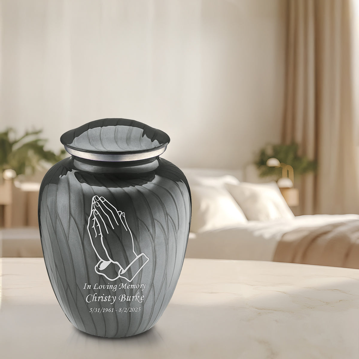 Adult Embrace Pearl Silver Praying Hands Cremation Urn