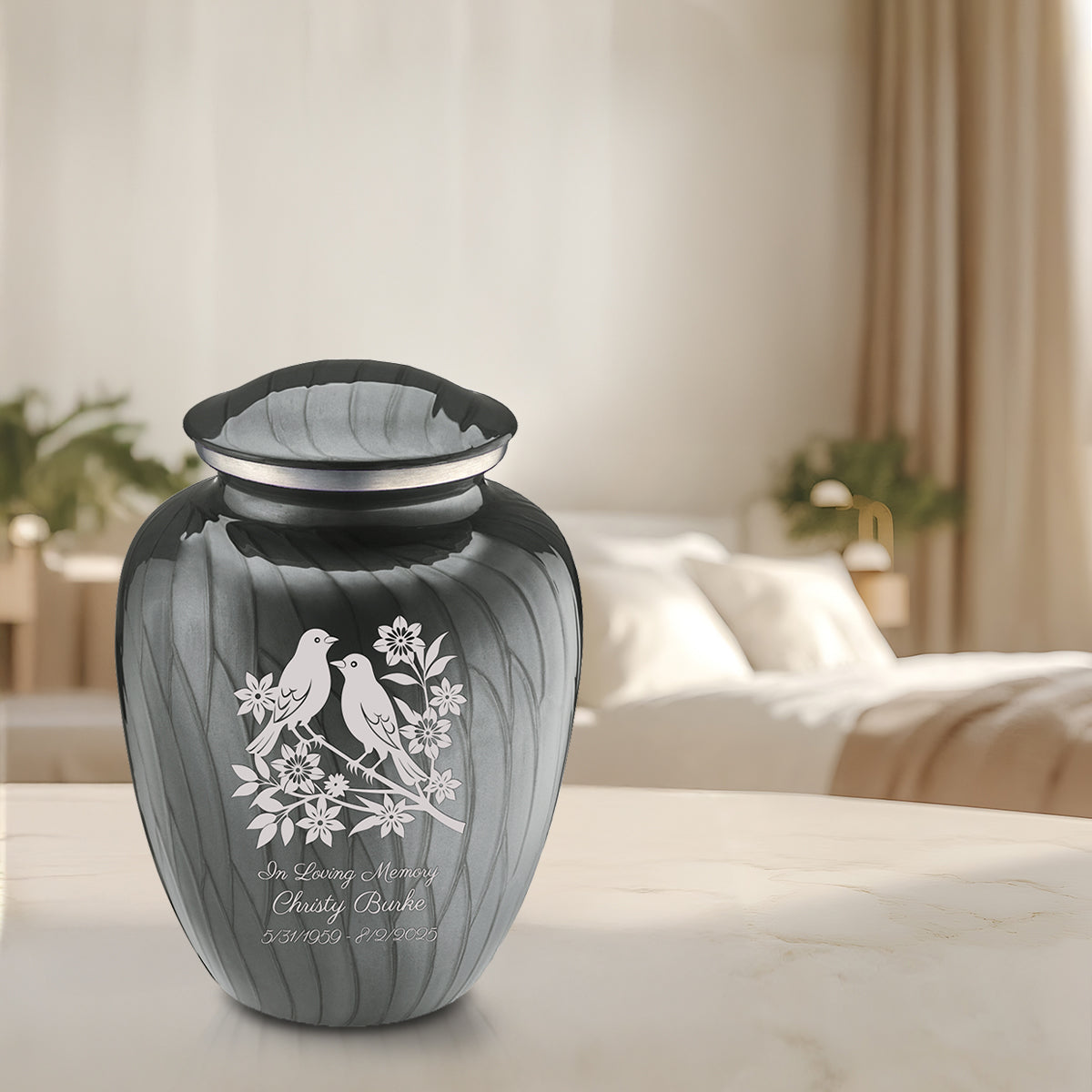 Adult Embrace Pearl Silver Songbirds Cremation Urn