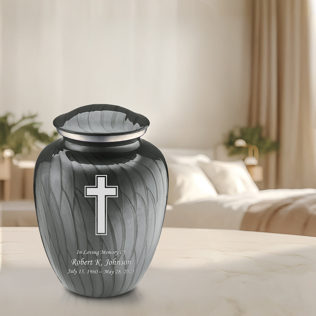 Adult Embrace Pearl Silver Simple Cross Cremation Urn