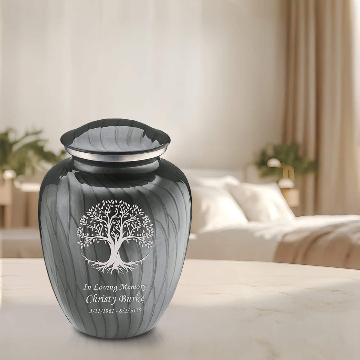 Adult Embrace Pearl Silver Tree of Life Cremation Urn