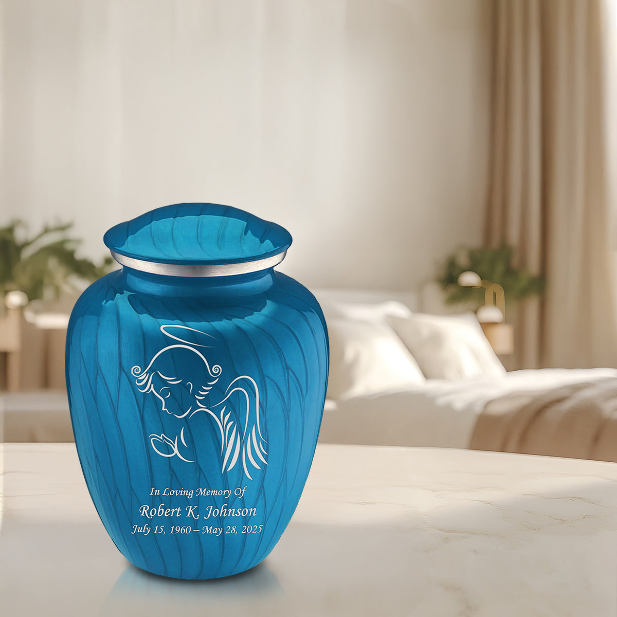 Adult Embrace Pearl Racing Blue Angel Cremation Urn
