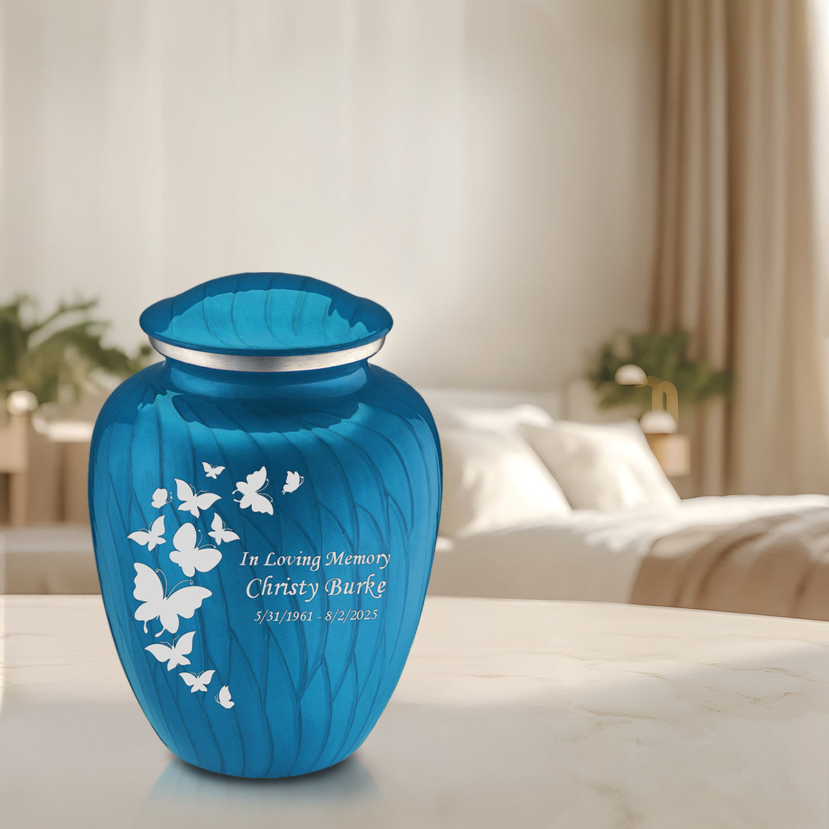Adult Embrace Pearl Racing Blue Butterfly Cremation Urn