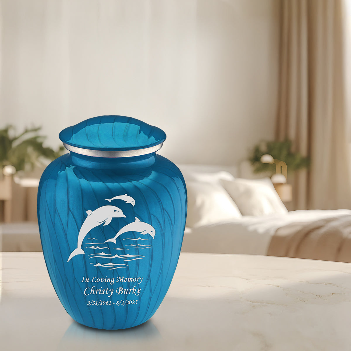 Adult Embrace Pearl Racing Blue Dolphin Cremation Urn