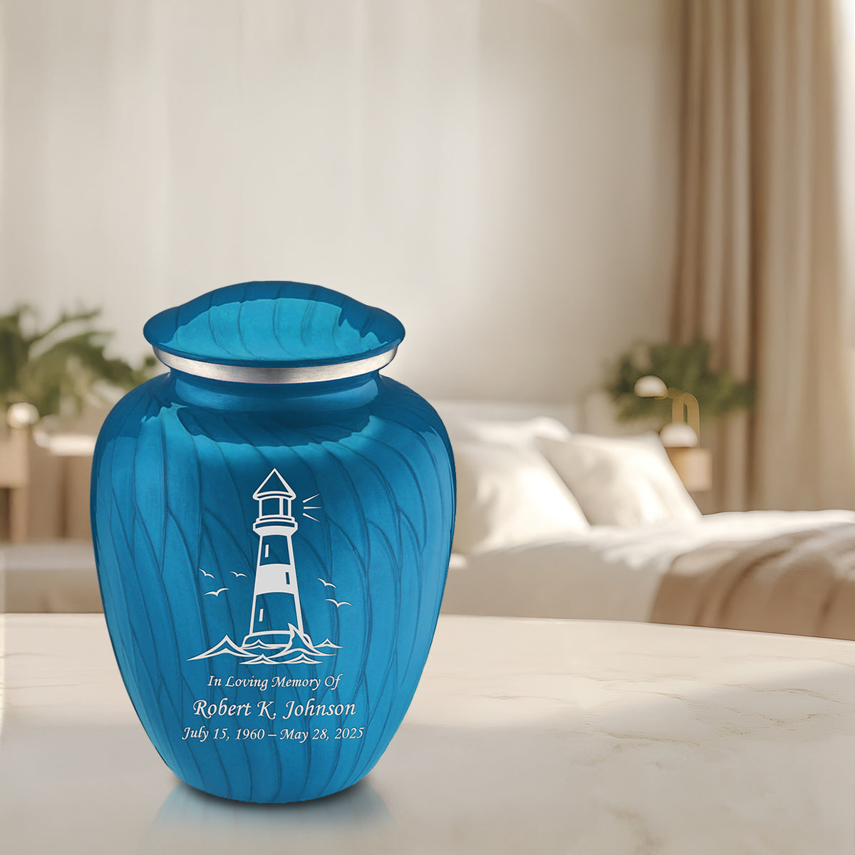Adult Embrace Pearl Racing Blue Lighthouse Cremation Urn