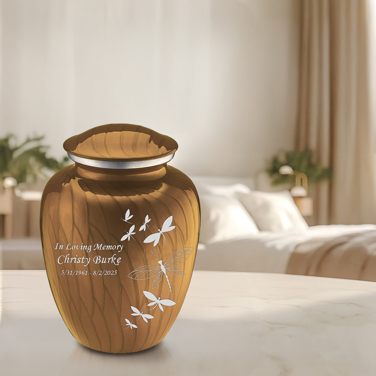 Adult Embrace Pearl Gold Dragonflies Cremation Urn