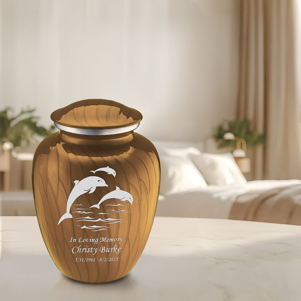 Adult Embrace Pearl Gold Dolphin Cremation Urn