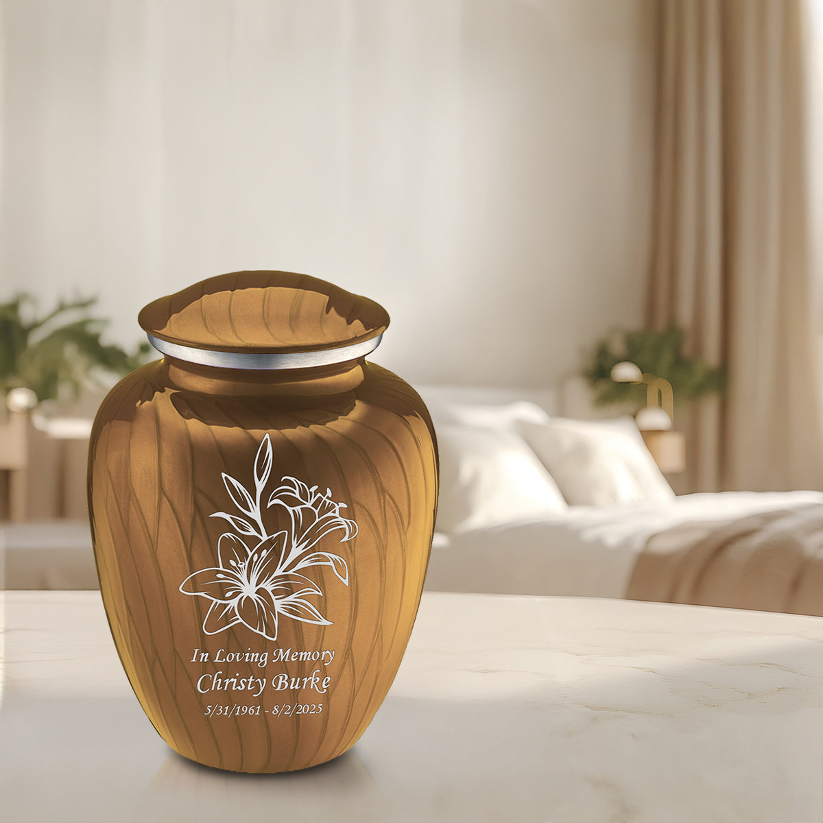 Adult Embrace Pearl Gold Lily Cremation Urn