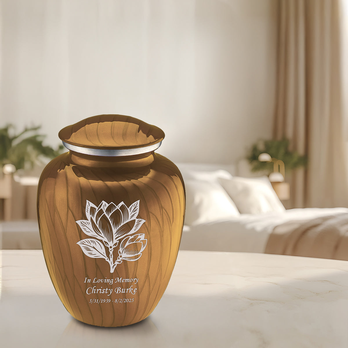 Adult Embrace Pearl Gold Magnolia Flower Cremation Urn