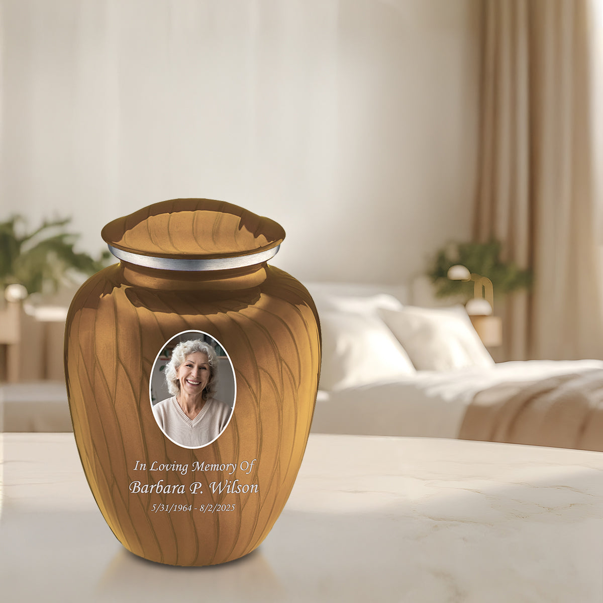 Adult Embrace Pearl Gold Portrait Cremation Urn