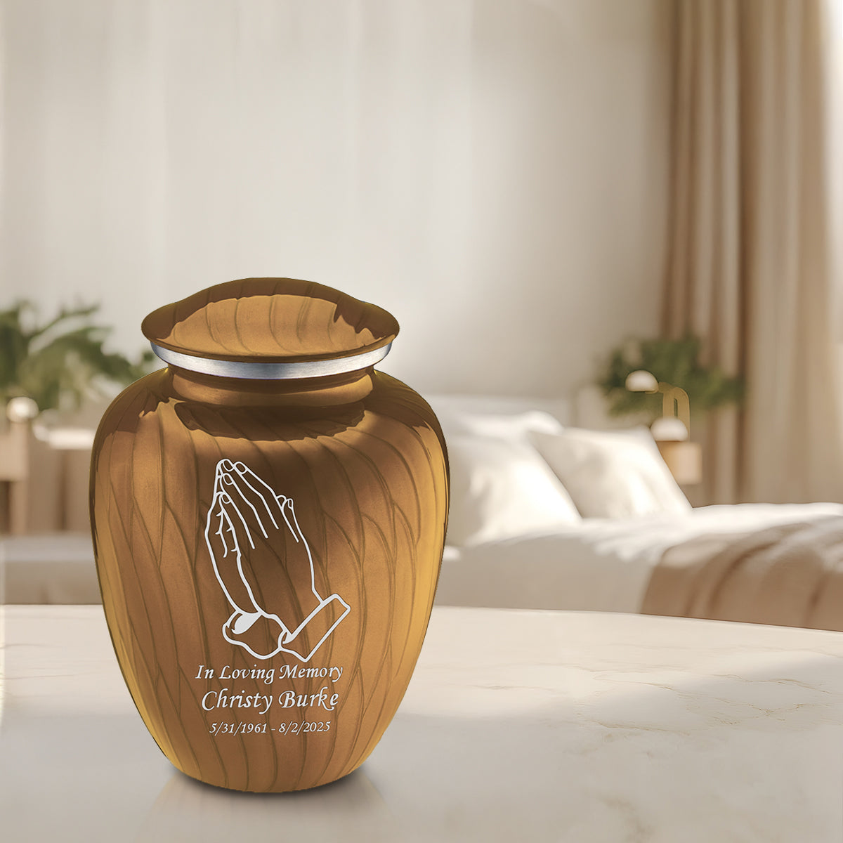 Adult Embrace Pearl Gold Praying Hands Cremation Urn