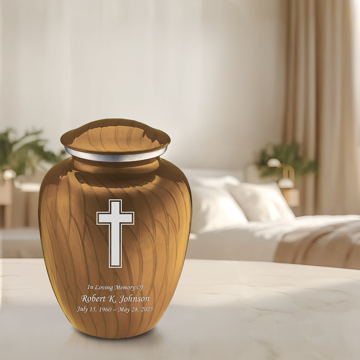 Adult Embrace Pearl Gold Simple Cross Cremation Urn