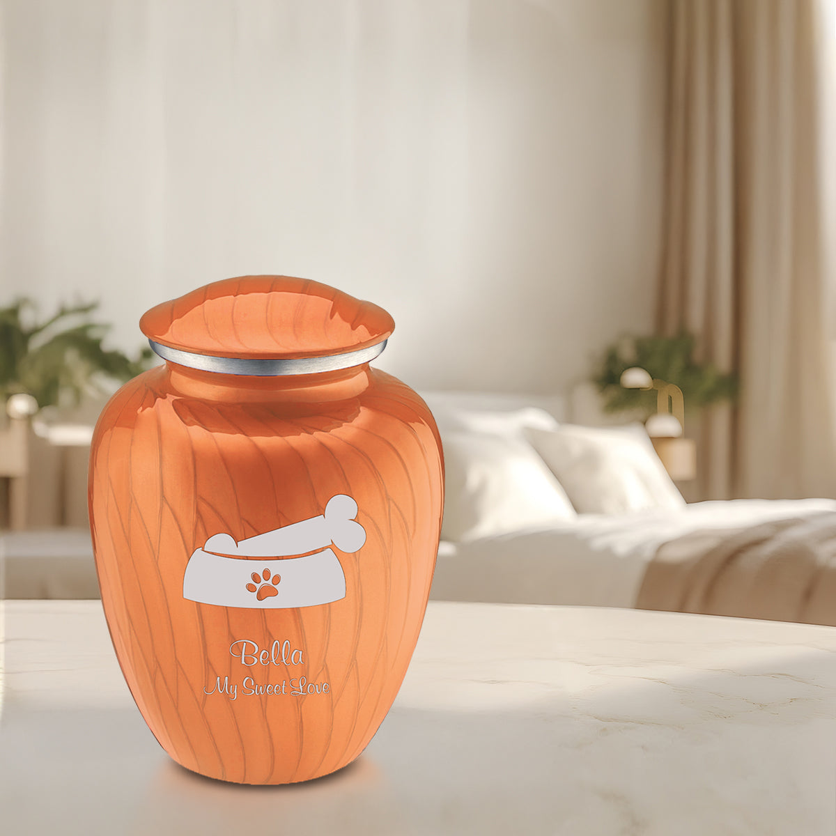 Large Embrace Pearl Orange Pet Dog Bone Cremation Urn