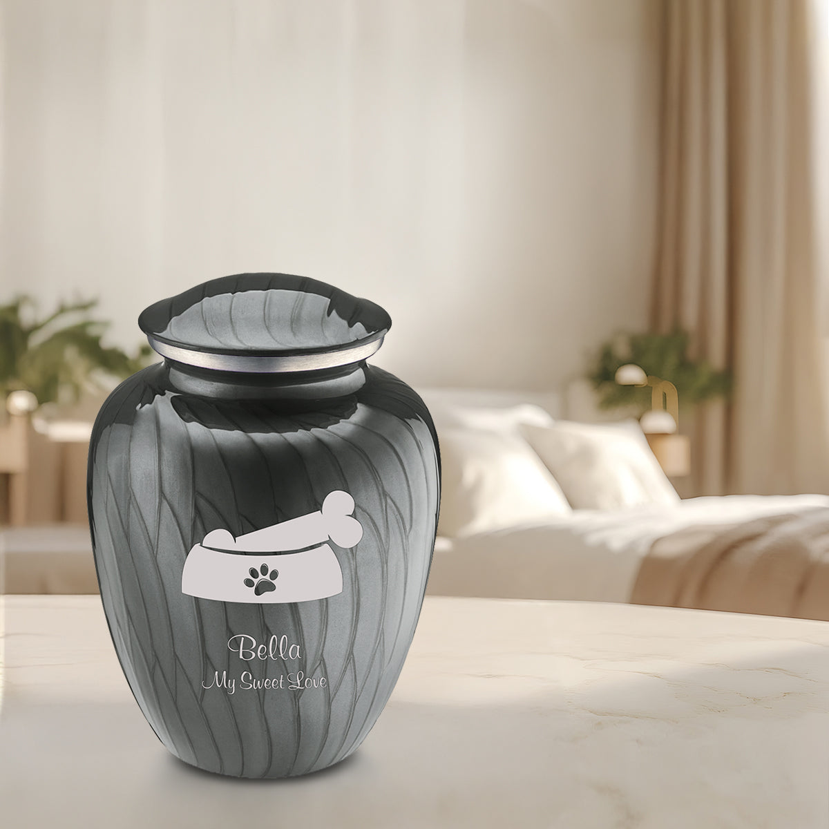 Large Embrace Pearl Silver Pet Dog Bone Cremation Urn