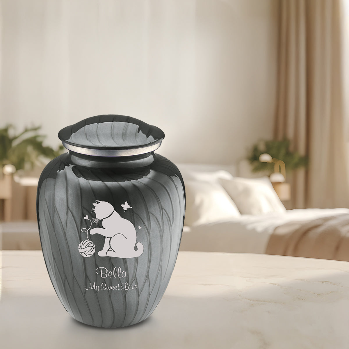 Large Embrace Pearl Silver Pet Fun Cat Cremation Urn