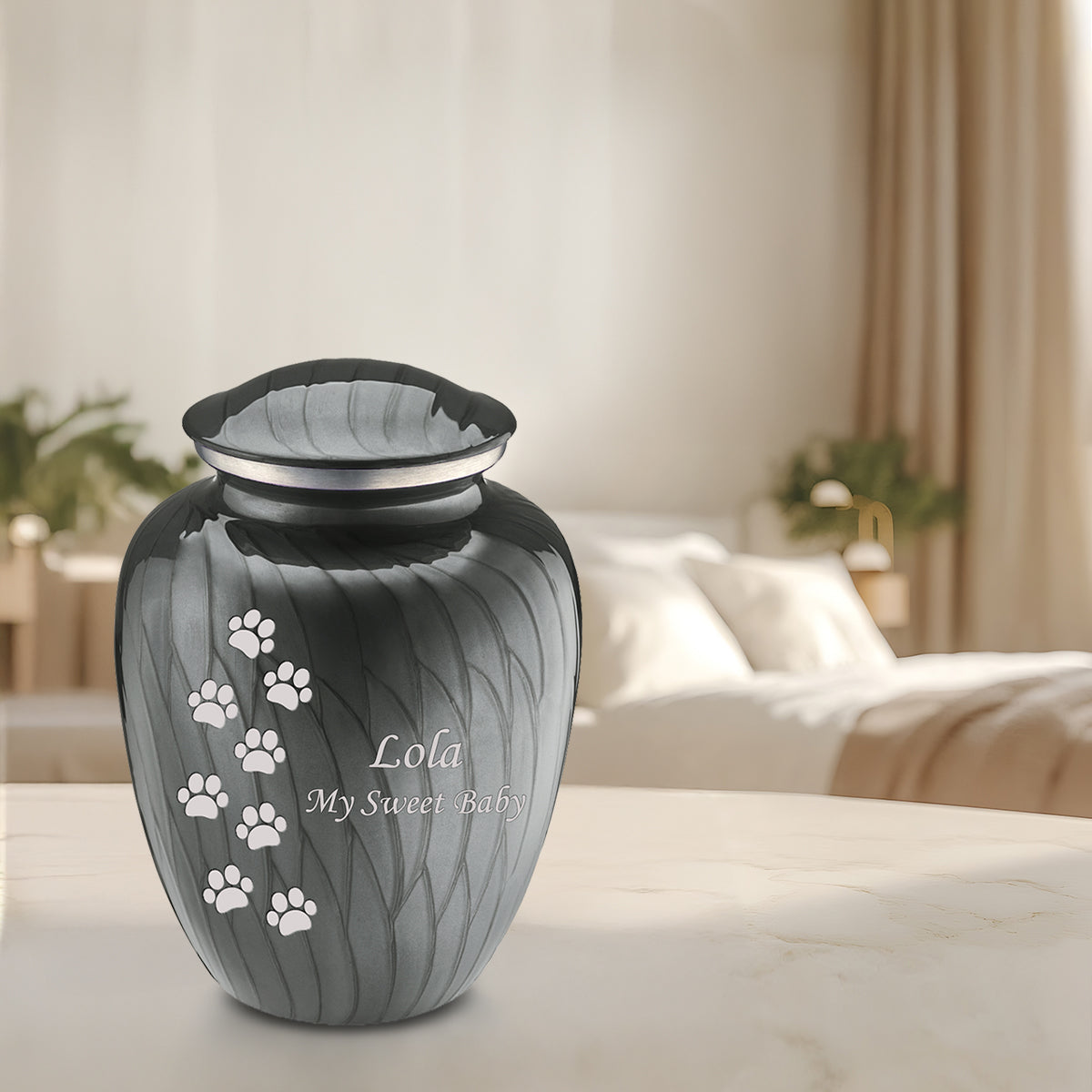 Large Embrace Pearl Silver Walking Paws Pet Cremation Urn