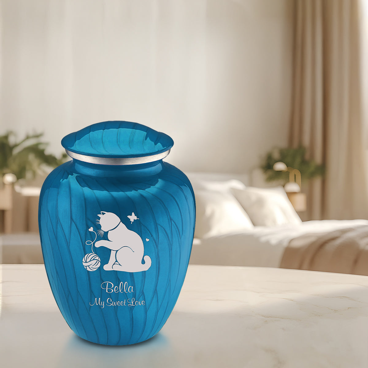Large Embrace Pearl Racing Blue Pet Fun Cat Cremation Urn